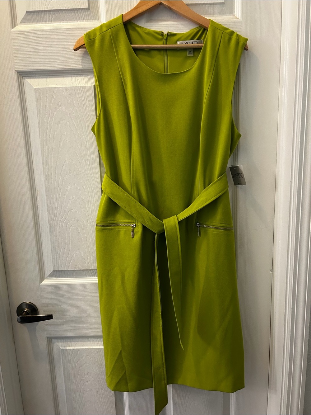 Kasper Sleeveless Lime Green Belted Shift Dress